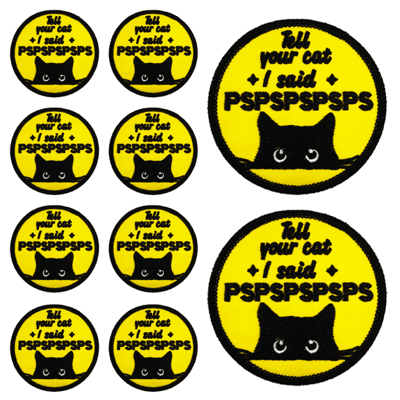 10Pcs Tell Your Cat I Said PSPSPSPSPS Funny Embroidered Patch with Hook and Loop Backing, Cute Black Cat Humor Applique Badge for Vests, Jackets, Backpacks, and Clothing