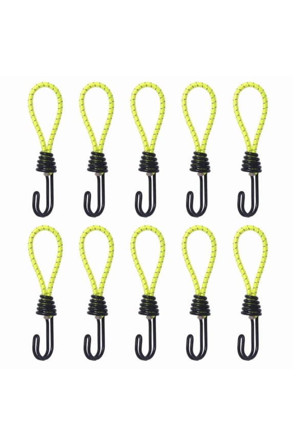 10Pcs Tent Elastic Rope Stretch Strap Set for Tarpaulins, Camping Cover Bungee Cords with Hooks, Metal Shock Cord Hook