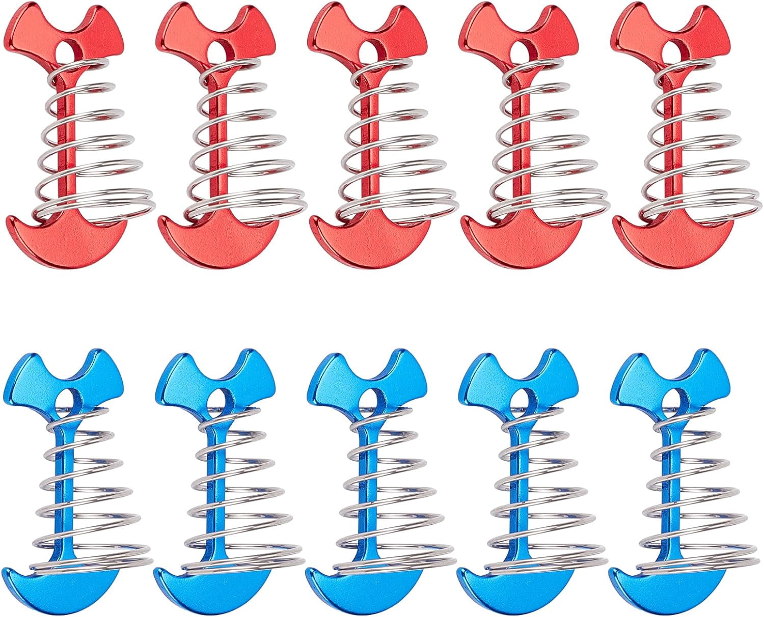 Fishbone Spring Pegs 10Pcs Tent Spring Buckle Windproof Rope Tensioner Awning Fixed Hook ...