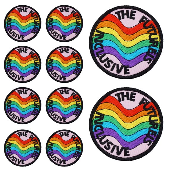 10Pcs "The Future Is Inclusive" Wavy Rainbow Round Embroidered Patch with Hook and Loop Backing, Pride Equality Inclusive Slogan Applique Badge for Vests, Jackets, Backpacks, and Clothing