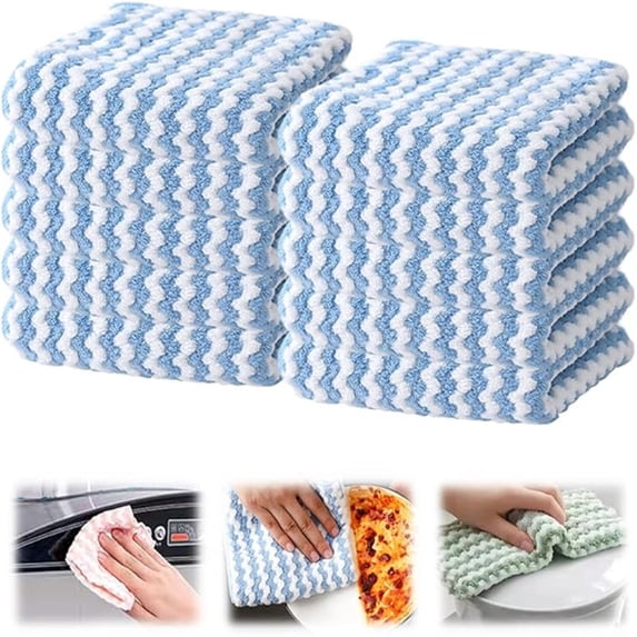 10Pcs Thickened Microfiber Cleaning Cloths,10Inch Corals Striped Rag Cleaning Dishs Cloth,Nonstick Oil Fast Drying Dishes Towels for Kitchen,Reusable and Washable,Suitable for Daily Use