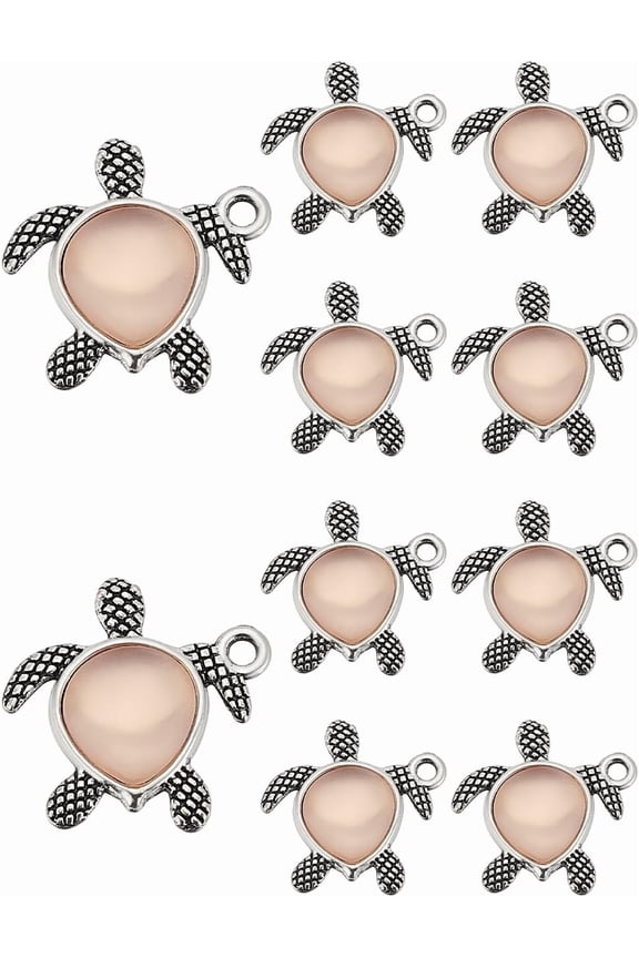 10Pcs Tibetan Style Alloy Pendants with Imitation Acrylic Rhinestone Cabochons Turtle Charms Silver 21x19x4mm Hole: 2mm creative