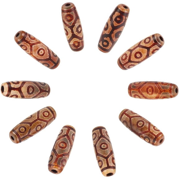 10Pcs Tibetan Style DZi Beads 2.5mm Hole Dzi Eyes Beads Natural Agate Bead Dyed and Heated Rice Shaped Mala Bead Nine Eyes Dzi Bead Amulet Gifts for Bracelet Jewelry Making - 30x10mm colorful