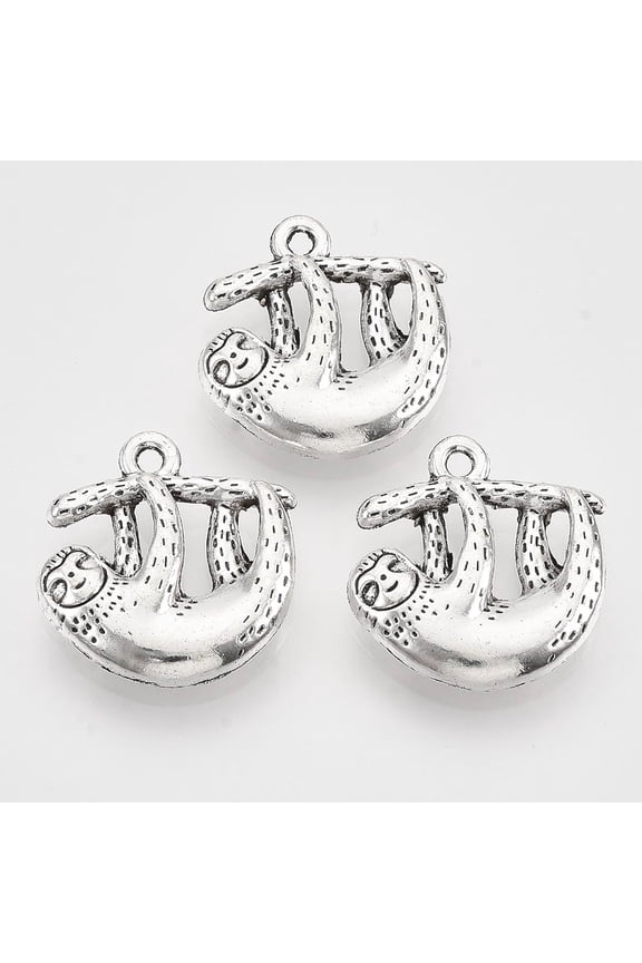 10Pcs Tibetan Style Sloth Alloy Pendants Silver Sloth Charms Metal Pendant Decoration Jewelry Findings for Women DIY Necklace Bracelet Earrings Jewelry Making 20.5x19x4.5mm Silver