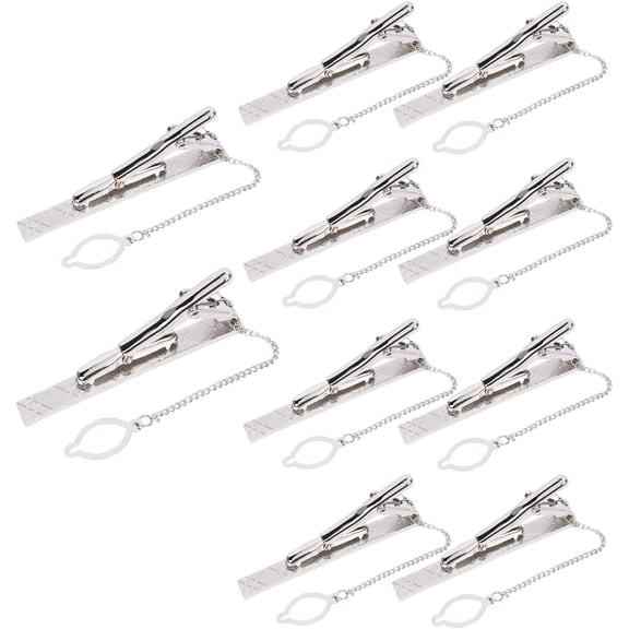 10Pcs Tie Clip Bar, Clips For Men,Tie Set with Chain, Mens Skinny Set, Classic Style Silver Bar for Regular Ties, Pinch
