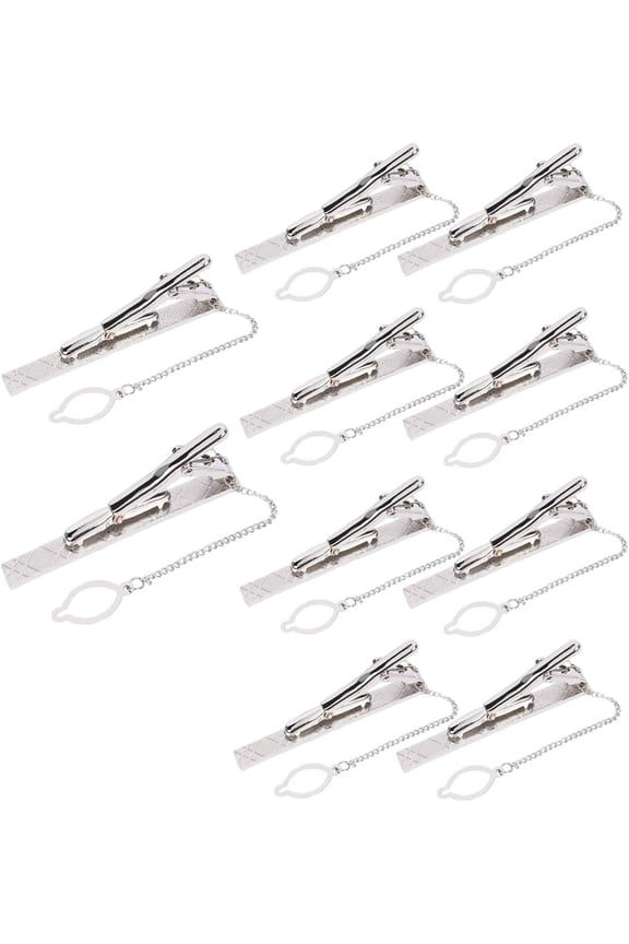 10Pcs Tie Clip Bar, Clips For Men,Tie Set with Chain, Mens Skinny Set, Classic Style Silver Bar for Regular Ties, Pinch