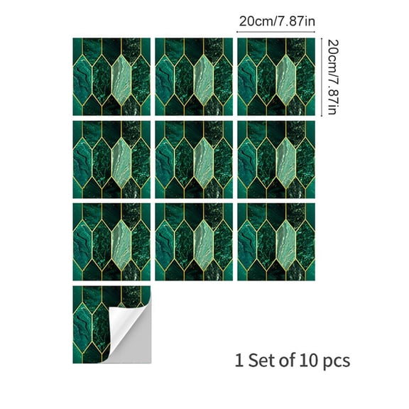 10Pcs Tile Stickers 20*20CM Waterproof Emerald Wall Stickers Room and Kitchen
