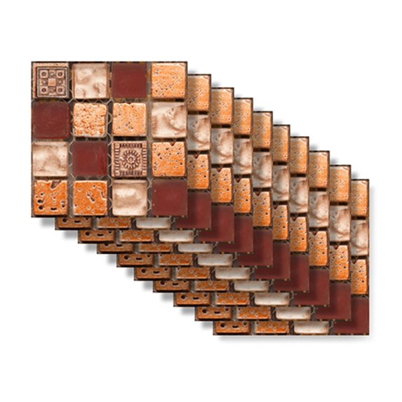 10Pcs Tile Stickers Wall Decor Bathroom Kitchen Wall Sticker Waterproof PVC Decoration Stickers - 2D Sticker with Retro Design in Mosaic Style
