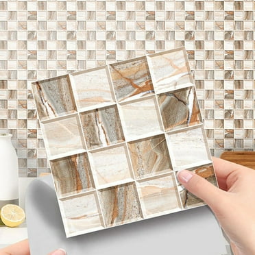 10Pcs Tile Stickers Wall PVC Waterproof Kitchen Bathroom Self Adhesive 10*10cm