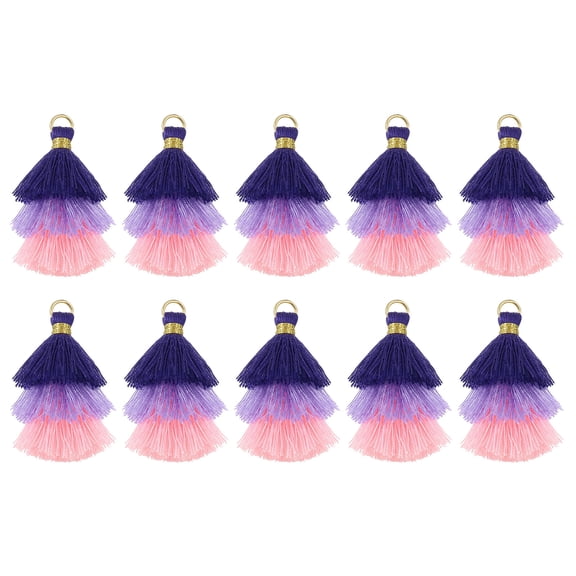 10Pcs Tiny Tri-Layered Tassels 1.6" Mini Tassel Bag Charm Bohemian Keychains for DIY Projects (Blue/Purple/Pink)