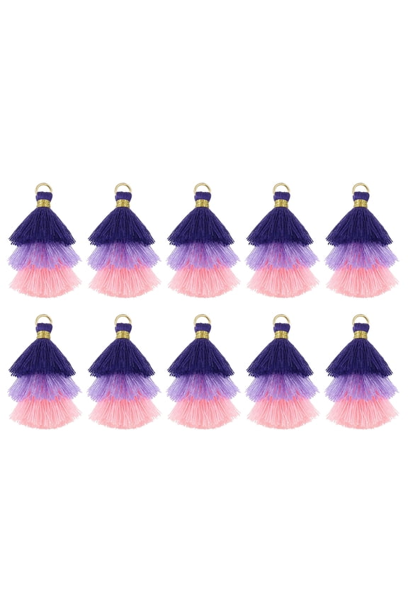 10Pcs Tiny Tri-Layered Tassels 1.6" Mini Tassel Bag Charm Bohemian Keychains for DIY Projects (Blue/Purple/Pink)