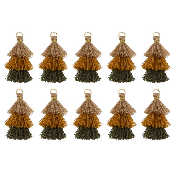 10Pcs Tiny Tri-Layered Tassels 1.6" Mini Tassel Bag Charm Bohemian Keychains for DIY Projects (Light Brown/Yellow/Green)
