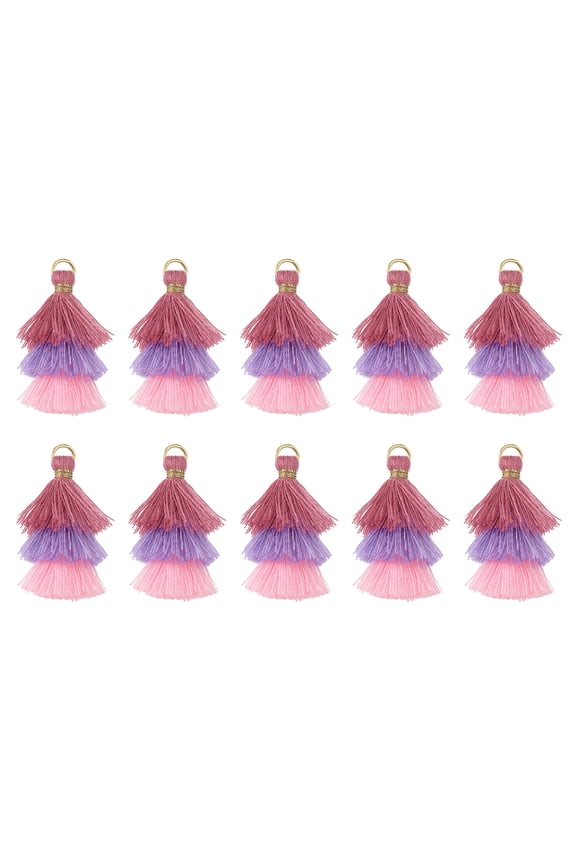 10Pcs Tiny Tri-Layered Tassels 1.6" Mini Tassel Bag Charm Bohemian Keychains for DIY Projects (Pink/Purple/Pink)