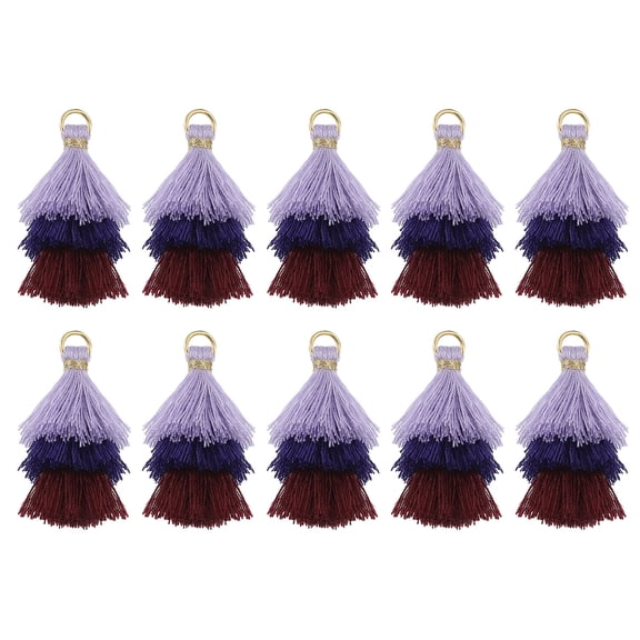 10Pcs Tiny Tri-Layered Tassels 1.6" Mini Tassel Bag Charm Bohemian Keychains for DIY Projects (Purple/Dark Blue/Coffee)