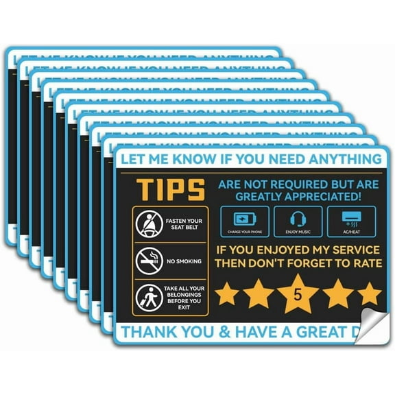 10Pcs Tips Rating Appreciated Rideshare Accessories Sticker PVC Tips Five Star Rating Accessories Waterproof Sign Ride-share Vinyl Self Adhesive Lable Decal for Driver Taxi Car 7.1x5.1 Inch Black