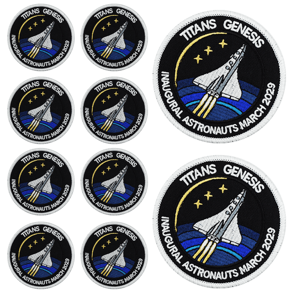 10Pcs Titans Genesis Inaugural Astronauts March 2029 Space Shuttle Embroidered Patch with Hook and Loop Backing, Space Mission Applique Badge for Vests, Jackets, Backpacks, and Clothing