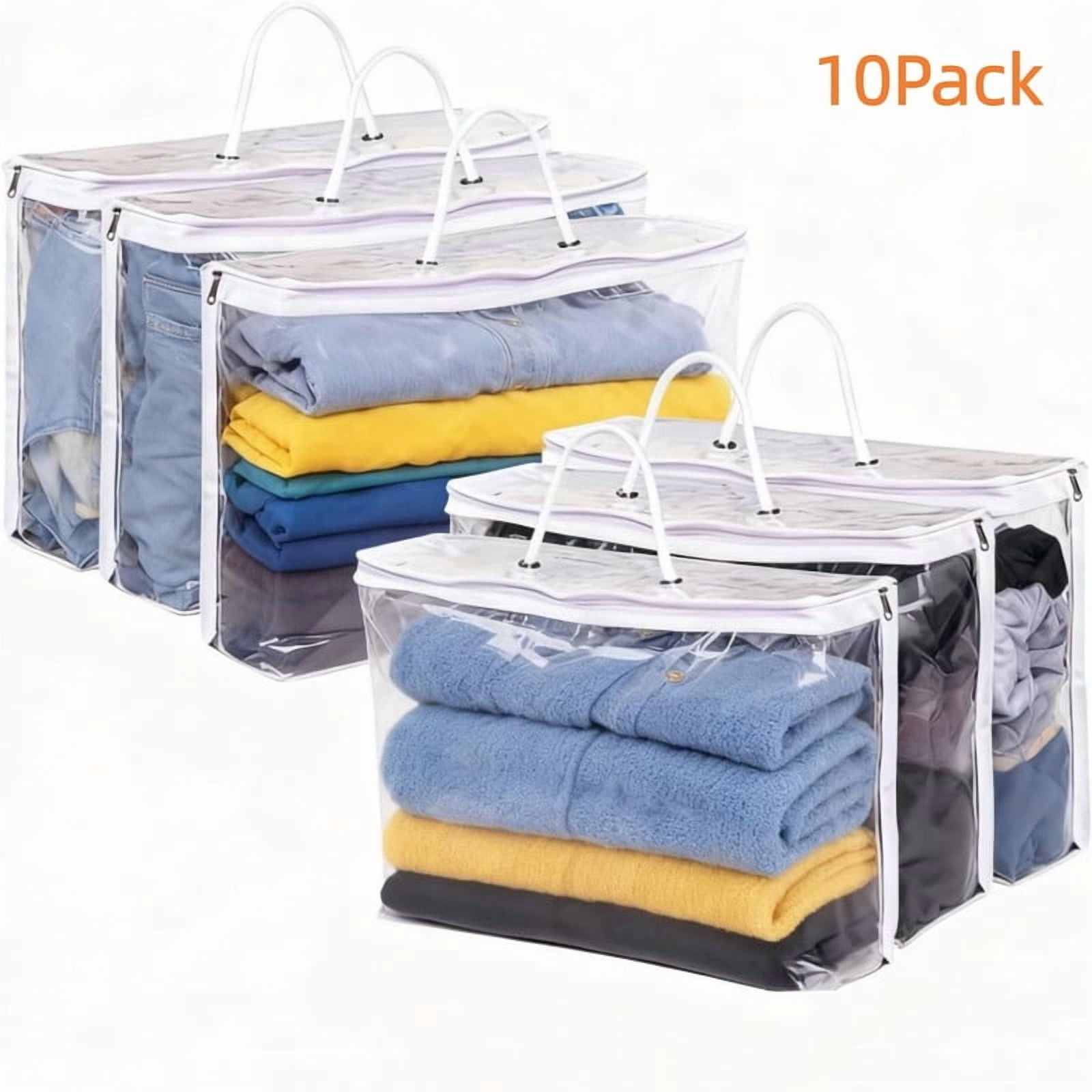 10Pcs Toy Storage Bags with Zipper, PVC Toy Organiser Bags with Handle, Clear Waterproof Storage Bags for Building Blocks, Puzzles, Clay, Small Models, Board Games, Books, White