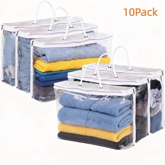 10Pcs Toy Storage Bags with Zipper, PVC Toy Organiser Bags with Handle, Clear Waterproof Storage Bags for Building Blocks, Puzzles, Clay, Small Models, Board Games, Books, White