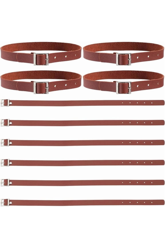 10Pcs Traditional Scottish Kilt Extender Straps Necklaces 17x0.8 Inch Armbands Non Slip Sleeve Holders Stirrup PU Leather Cuff Belt Leather Luggage Tag Straps for Kilts Coat Saddle Brown