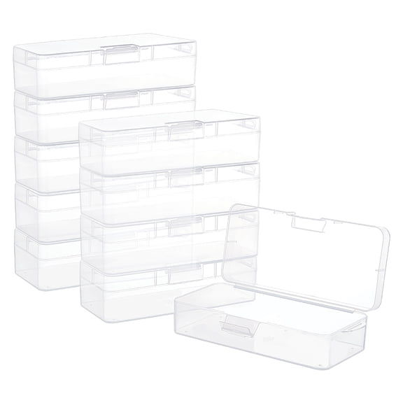 10Pcs Transparent Plastic Storage Boxes Bead Containers with Hinged Lid Rectangle Clear 16.5x7.54x4.7cm diy