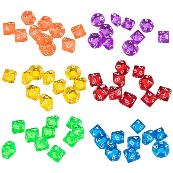 10Pcs Transparent Polyhedral D10 Multicolor Dice Game Party Pub Supplies Gift