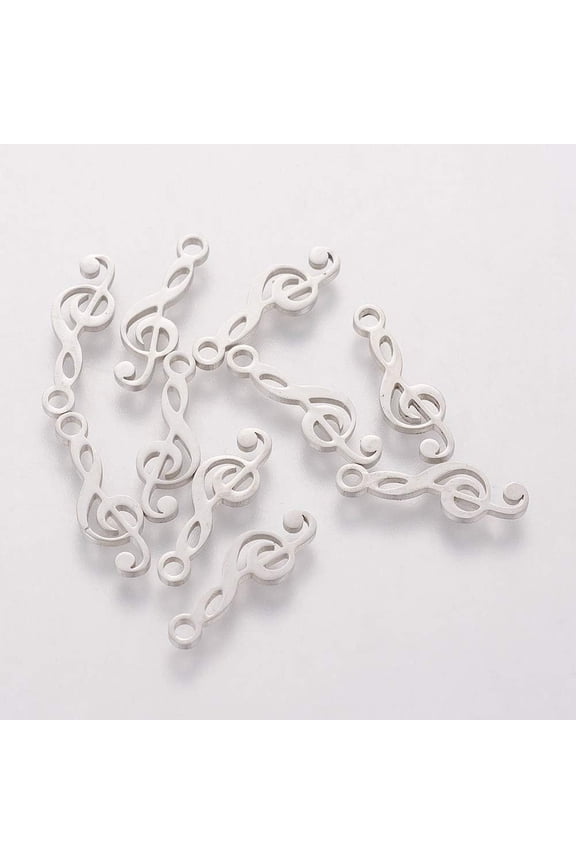 10Pcs Treble Clef Charms 304 Stainless Steel Musical Note Charms 16x5x1mm Metal Music Symbol Pendants with 1.5mm Hole Stainless Steel Color Perfect for Crafting and Accessories