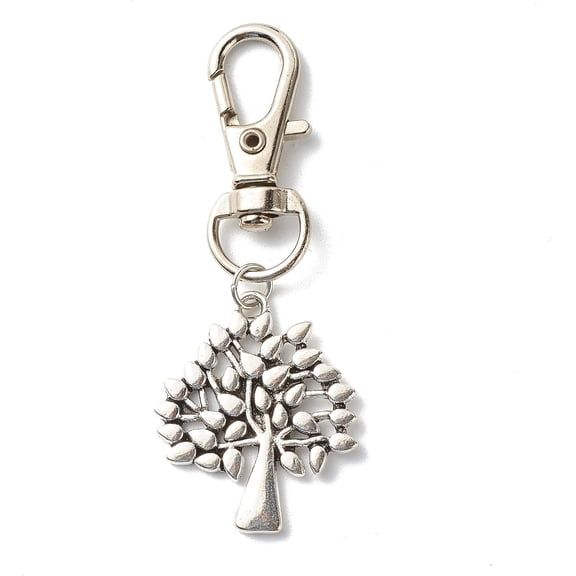 10Pcs Tree of Life Tibetan Style Alloy Keychain with Swivel Lobster Claw Clasps and Iron Open Jump Rings for Keychain Accessories Purse and Backpack Ornament Silver 60mm Hole: 10.5x6.4mm