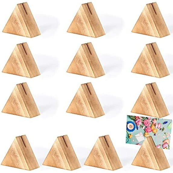 10Pcs Triangle Wood Photo Holder Table Numbers Sign Holders Wooden Place Card Holders Name Photo Picture Holders for Wedding Party Birthday 56x64x32mm
