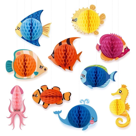 10Pcs Tropical Fish Paper Honeycomb Ball Ocean Animal Home Hanging For Kids Under The Sea Theme Birthday Party Decor