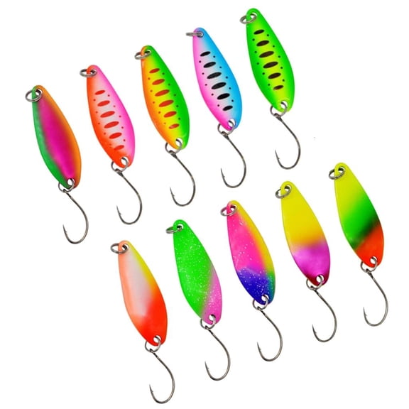 10Pcs Single Hook Trout Lures Sequins Baits Trout Fishing Spoons Lures Hard Metal Baits Colorful Trout Spoons Baits