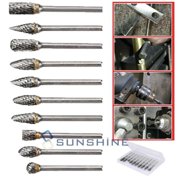 10Pcs Tungsten Carbide Burrs Rotary Burr Set Head 1/8'' Shank Die Grinder Bit US