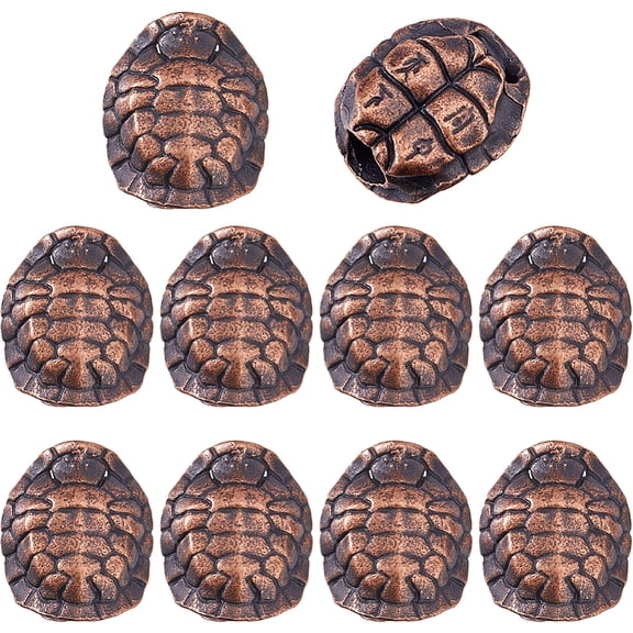 10Pcs Turtle Shell Paracord Beads Knife Lanyard Beads Alloy EDC Beard Bead Red Copper Large Hole Tortoise Bead