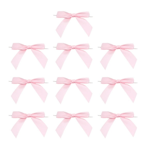 10Pcs Twist Tie Bows,Pink Satin Ribbon Bows,2.7" Pre Tied Bow with Wire for Gift Wrapping Treat Bag Present Craft Birthday Party Bridal Shower Christmas Wedding