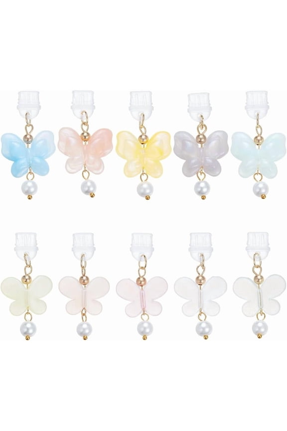 10Pcs Type C Anti Dust Plugs 1.6 Inch Mobile Dustproof Plugs with Butterfly Pendants Cell Phone Charging Port USB C Port Caps Protector Phone Pendants Accessory