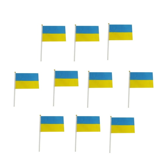 10Pcs Ukraine Flags Fade-resistant Small Polyester Vivid Color Ukraine Hand Flags for Party Decoration