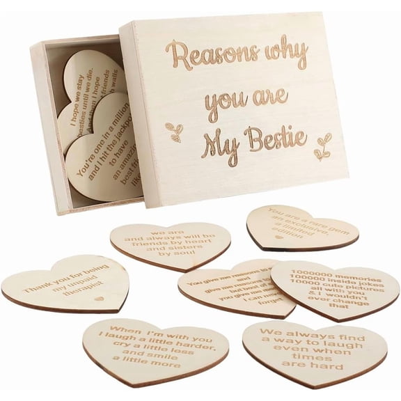 10Pcs Unfinished Plywood 1Pc Wooden Decorative Box Small Natural unpainted Wood Heart 10 Reasons Why You are My Bestie Word Appreciation Gifts