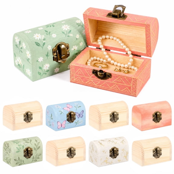 10Pcs Unfinished Small Wooden Box Unfinished Wooden Treasure Chest Box with Lids & Clasp for DIY Crafts (3.54 x 2.13 x 2.36 inches)