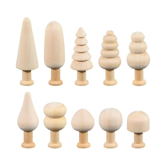 10Pcs Unfinished Wood Tree Blank Peg Doll for Graffiti Preschool Home Decor