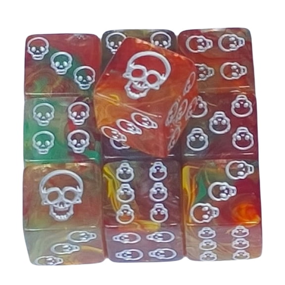 10Pcs Unique Acrylic Skull Pattern Dices Round Corner Role Playing Dices 6 Sided Table Game Dices Smooth Surfaces