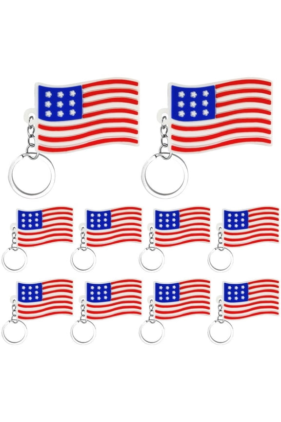 10Pcs United States Flag PVC Keychain, Metal Car Key Ring Pendant, American Flag Keyring Bag Charm Creative Independence Day Gifts Handbag Accessories