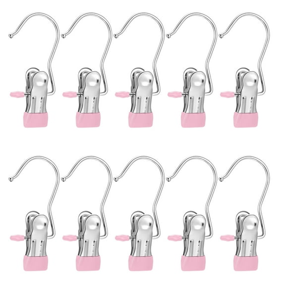 10Pcs Upgrade Double Head Clamp Dipped Clothespin for Laundry Hooks with Clips, Boot Holder, Hanging Clips, Portable Multifunctional Hangers Single Clip Space Saving for Jeans, Hats (10, Pink)