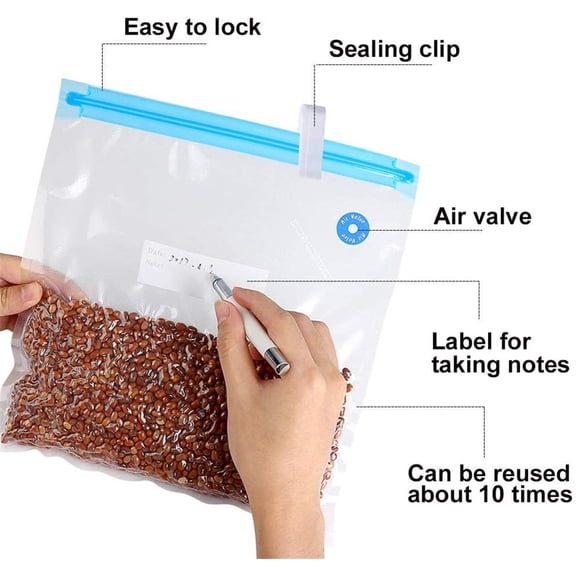 10Pcs Vacuum Storage Bags, Handy Portable Sealing Food Vacuum Sealer Bags Machine, Kitchen Always fresh seal vac Heat Sealing Machine for Sous Vide Cooking and Food Storage (With a Hand Pump)