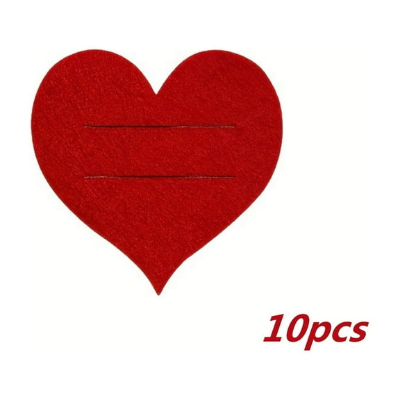 10Pcs Valentines Heart Flatware Holders Red Felts Shape Valentines Day Holders Cutlery Bags Pockets Dinner Knife Fork Tableware Covers Table Decoration