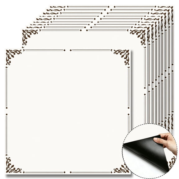 10Pcs Vintage Floral Peel and Stick Floor Tiles, 12x12 Covers 10 Sq. Ft. Self-Adhesive DIY Vinyl Flooring, Removable Waterproof Tile Sticker for Bathroom, Kitchen, Wall, Bedroom & Home(Brown)
