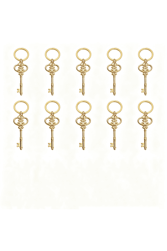 10Pcs Vintage Golden Heart Crown Skeleton Key Keychains Decorative Bag Charms
