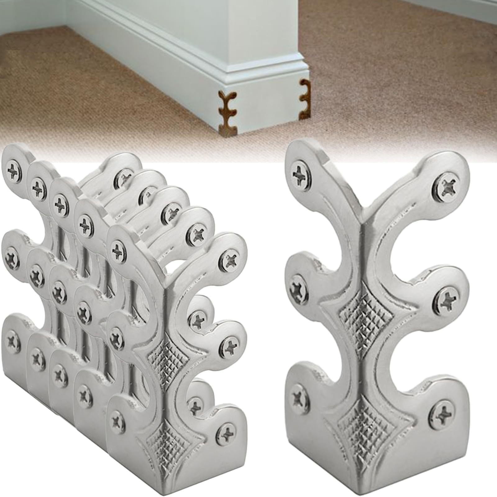 10Pcs Vintage Metal Corner Protectors! Werulen Vintage Metal Corner Protectors, 4-Pack Solid Brass Socket Corner Guards, Decorative Wall Corner Protectors for Skirting Board, Furniture and Wall