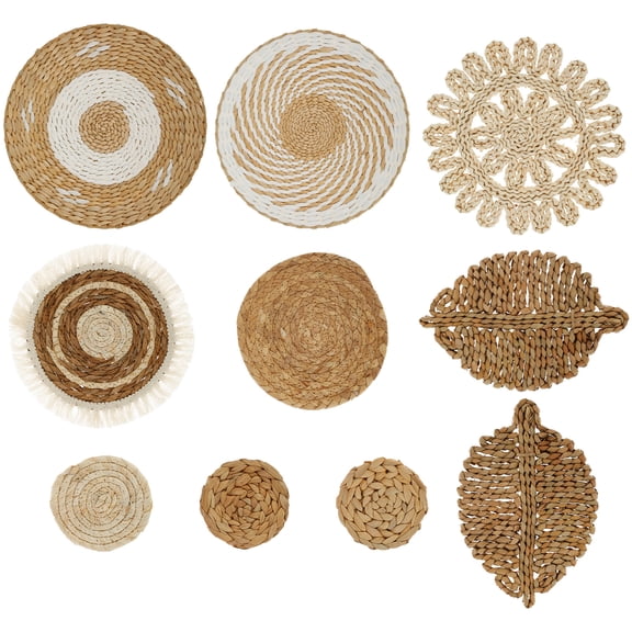 10Pcs Wall Basket Decor Set Wall Hanging Woven Basket Rustic Woven Basket Wall Decoration Handcrafted Basket Wall Art Decoration Multi Size for Bedroom Wall Decor