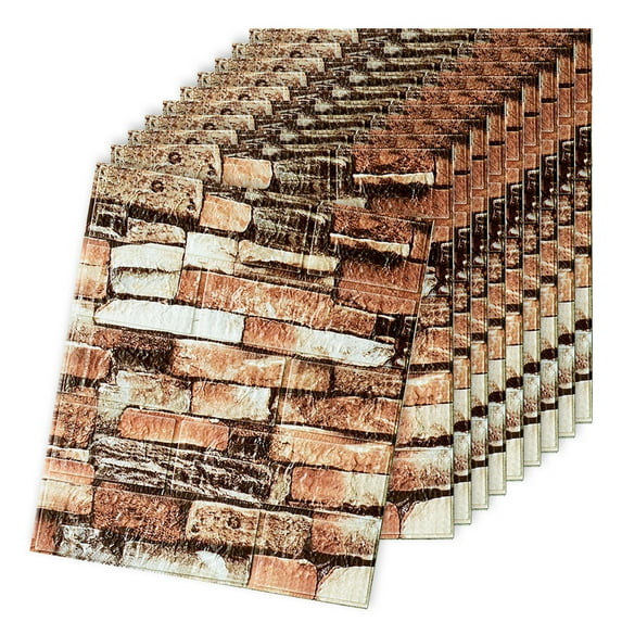 10Pcs Wall Panels Peel And Stick Foam 3D Brick Wallpaper Peel And Stick Faux Stone Wall Panel Self-Adhesive Wallpaper, 35X38.5Cm-Yellow