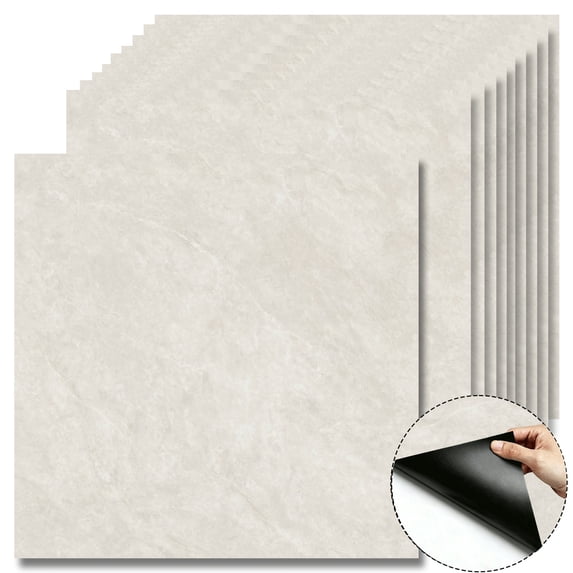 10Pcs Warm Beige Soft Marble Vein Peel and Stick Floor Tiles,12x12 In 10 Sq.Ft,Self-Adhesive Waterproof Vinyl Flooring,Wear Resistant for Living Room,Bedroom