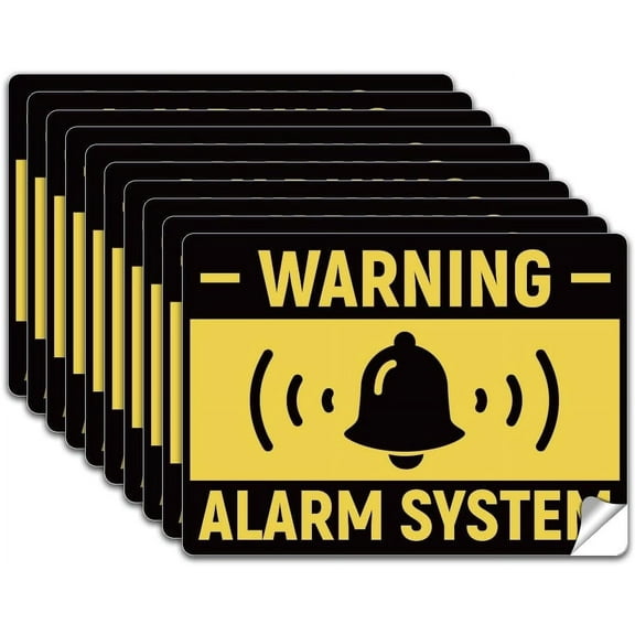 10Pcs Warning Alarm System Sign Sticker PVC Waterproof Intruder Alarm Security Warning Stickers Decal for Office Business Shop Self Adhesive Sign for Indoor Outdoor 5.1x7.1 Inch
